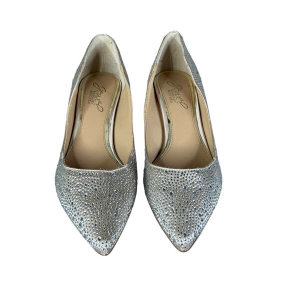 NEW Jewel Embellished Satin Pointed Toe Kitten Heels Silver Pumps Size 6.5 - Picture 4 of 8